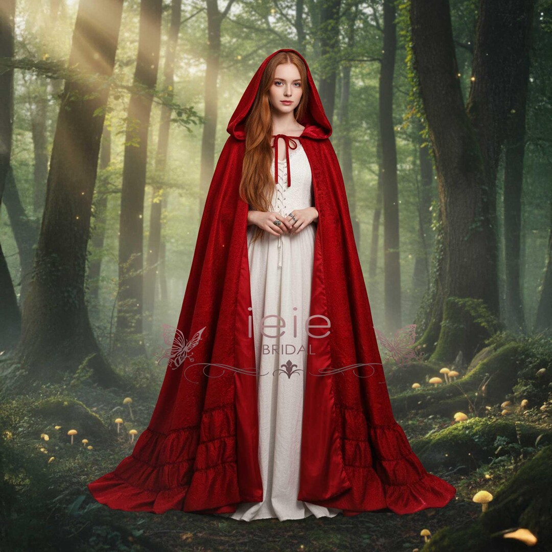 Medieval Fantasy Red Jacquard Cloak With Ruffle | Fairy Tale Princess ...