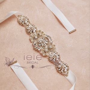 Ivory and White Crystal Rhinestone Tie On Sash For Wedding Dress | BT2017