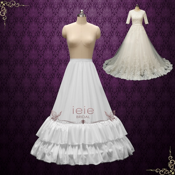 Plus Size and Regular Size A-line White Ball Gown Petticoat with 2 Metal Hoop | PT1004
