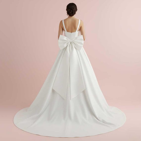 large satin bow for wedding dress LTP0810,Noble White Simple Designed Satin Wedding Dresses Big Bow Sash   Laylatailor Shop