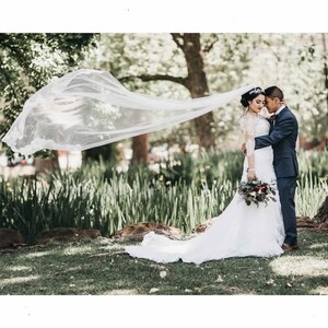 Cathedral Long Wedding Veil with Lace at Train, Chapel Lace Wedding Veil VG2006
