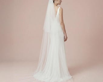 Soft Tulle Wedding Veil with Blusher: Chapel or Cathedral Length 1040