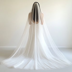 Extra Wide Soft Long Tulle Wedding Veil with Clean Cut Edge, Simple Bridal Veil 1030W