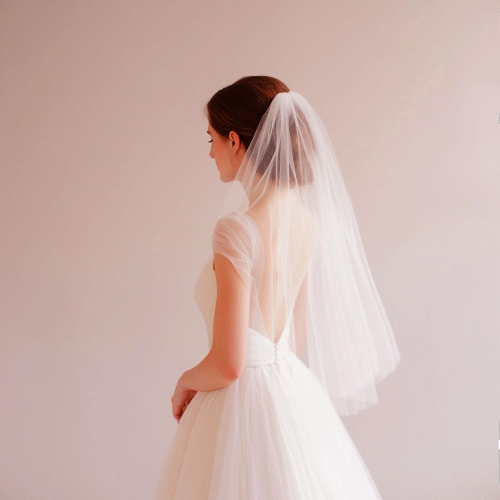 chinese dress ladies Short Wedding Veil with Hand Beaded Floral Edge – Lotus Threads Bridal main image 1