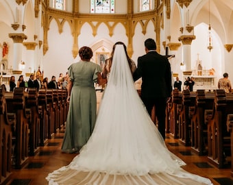 Long Cathedral Length Extra Wide Wedding Veil with Lace on Train | VG2006W