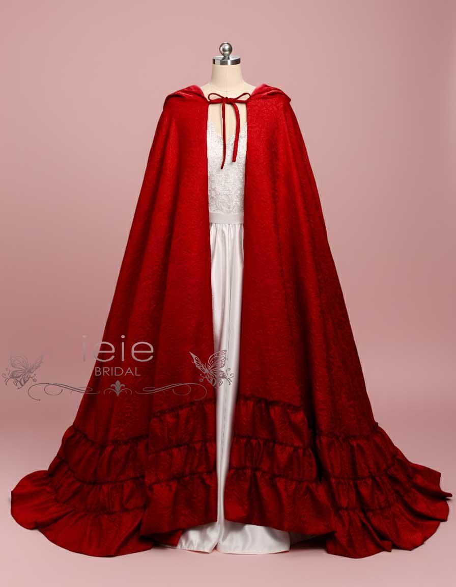 Medieval Fantasy Red Jacquard Cloak With Ruffle | Fairy Tale Princess ...