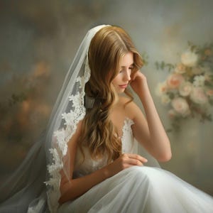 Cathedral Long Wedding Veil Lace Edge, Chapel Lace Wedding Veil VG1050