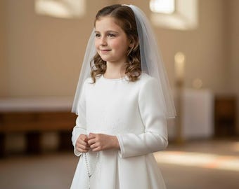 White Tulle First Communion Veil: Simple Elegant Design, 25 Inches