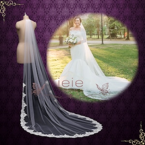 Soft Wedding Veil with Lace from Fingertip in Chapel and Cathedral Length | VG2013