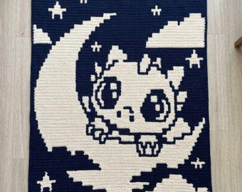 Moon Dragon Mosaic Overlay Crochet Baby Blanket PDF Pattern, Fantasy Animal Crochet Design