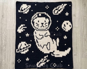 Space Otter Overlay Mosaic Crochet Baby Blanket PDF Pattern, Forest Fantasy Animal Crochet Design