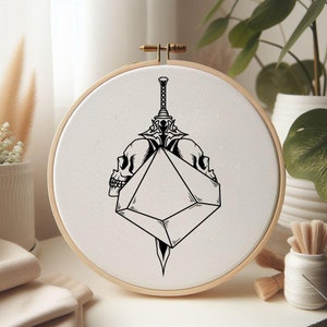 DnD Dice Hand Embroidery Pattern , Death Skulls Embroidery PDF Pattern For Instant Download , Game Nerdy Pattern Design