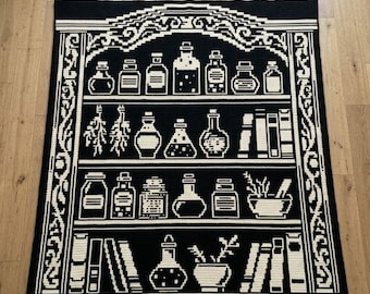 Potions and Books Bookshelf Overlay Mosaic Crochet Blanket PDF Pattern, Halloween Fantasy Crochet Design