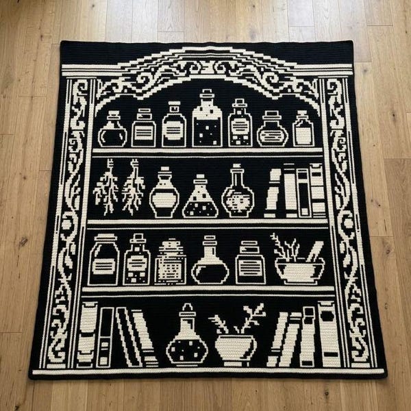 Potions and Books Bookshelf Overlay Mosaic Crochet Blanket PDF Pattern, Halloween Fantasy Crochet Design