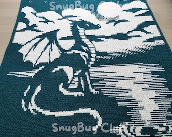 Dragon Adventures Overlay Mosaic Crochet Blanket PDF Pattern, Fantasy Crochet Design