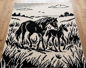 Horse Family Overlay Mosaic Crochet Blanket PDF Pattern, Animal Crochet Design