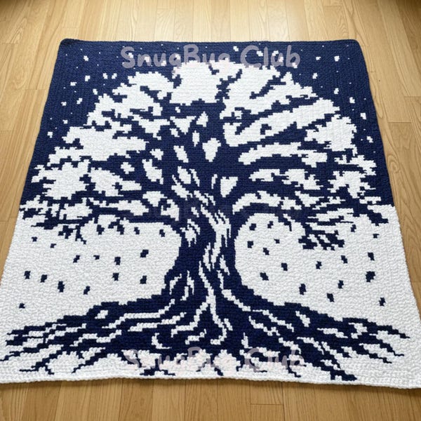 Wzór na koc szydełkowy z mozaiką „Drzewo Życia” w formacie PDF, wzór szydełkowy w stylu fantasy natury