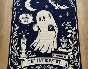 Ghost Halloween Overlay Mosaic Crochet Blanket PDF Pattern, Funnt Tarot Gothic Spooky Crochet Design