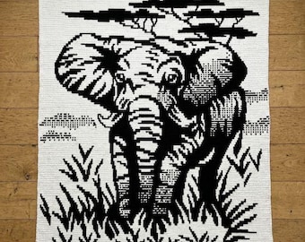 Elephant Overlay Mosaic Crochet Blanket PDF Pattern, Safari Animal Crochet Design
