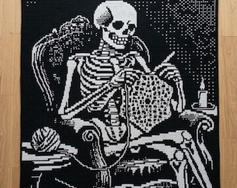 Skeleton Crocheting Pattern Overlay Mosaic Crochet Blanket PDF Pattern, Skull Halloween Funny Spooky Crochet Design