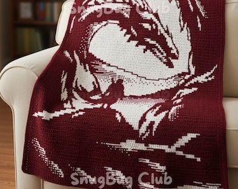 Dragon And a Warrior Overlay Mosaic Crochet Blanket PDF Pattern, Fantasy Crochet Design