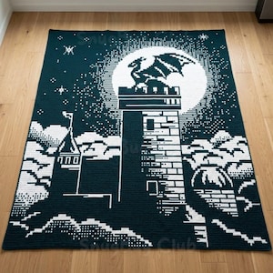 Dragon in a Castle Overlay Mosaic Crochet Blanket PDF Pattern, Fantasy Crochet Design