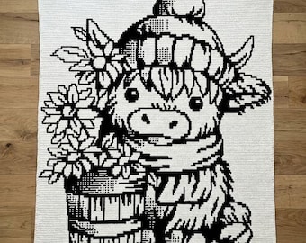 Baby Highland Cow Overlay Mosaic Crochet Blanket PDF Pattern, Animal Crochet Design