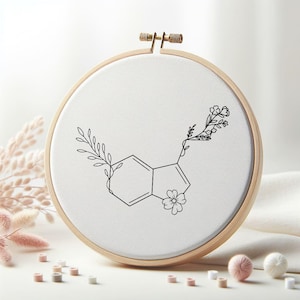 Serotonin Hormone Hand Embroidery Pattern ,  Science Atomic Floral Design For Instant Download , Anatomy Molecule Lab Beginner Friendly PDF