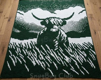 Highland Cow Overlay Mosaic Crochet Blanket PDF Pattern, Animal Crochet Design