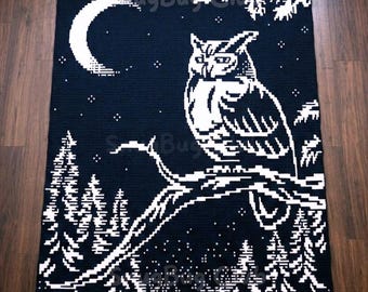 Owl in Nature Overlay Mosaic Crochet Blanket PDF Pattern, Forest Animal Crochet Design