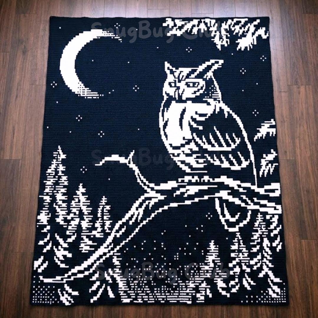 30 Owl Blanket Crochet Patterns for Cozy Gifting and Woodland Charm 22 Owl in Nature Mosaic Blanket
