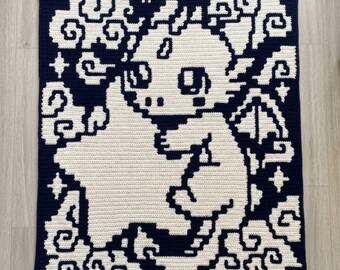 Moon Dragon Mosaic Overlay Crochet Baby Blanket PDF Pattern, Fantasy Animal Crochet Design