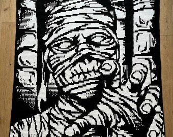 Halloween Mummy Pattern Overlay Mosaic Crochet Blanket PDF Pattern, Gothic Spooky Witchy Crochet Design