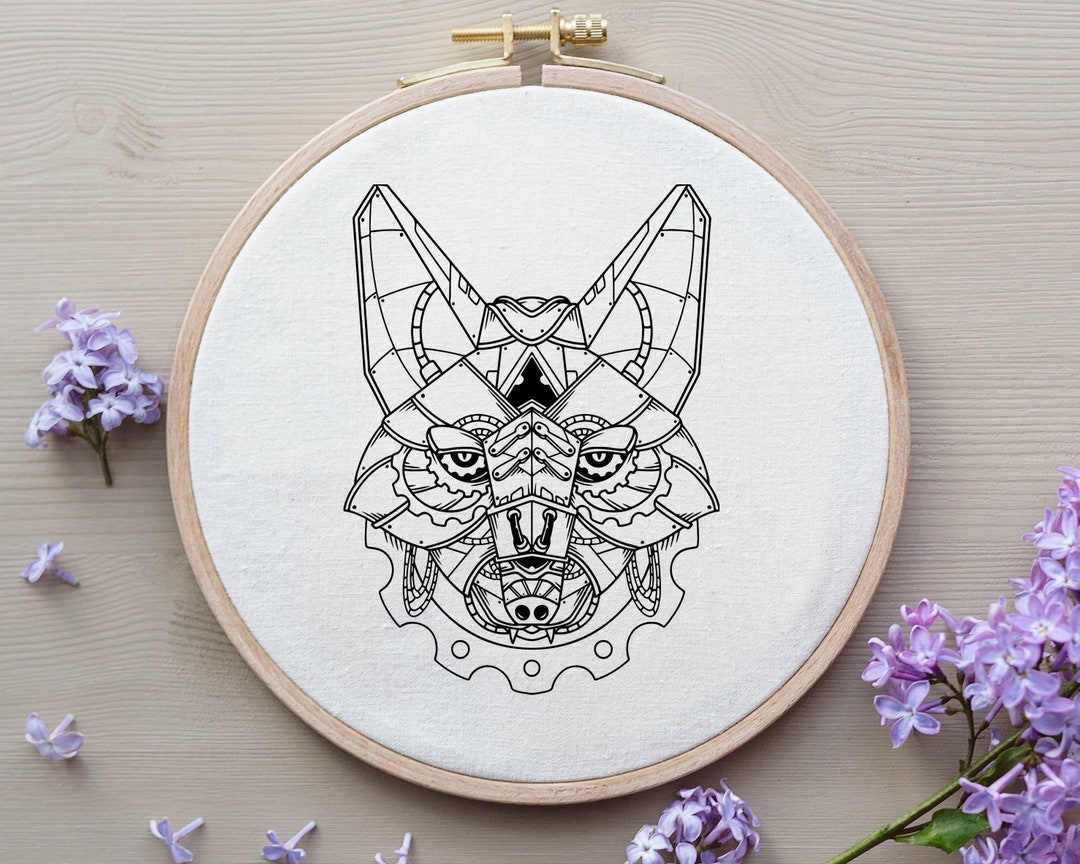 Steampunk Fox Hand Embroidery Pattern , Animal Beginner Friendly PDF ...