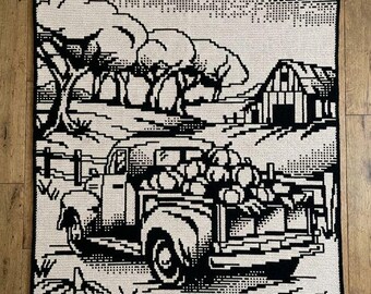 Fall Truck Overlay Mosaic Crochet Blanket PDF Pattern, Autumn Nature Crochet Design