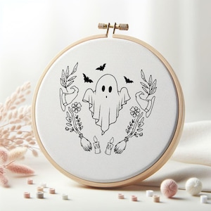 Halloween Spooky Ghost Hand Embroidery Pattern , Funny Easy Beginner Friendly Pattern PDF , Holiday Embroidery Design