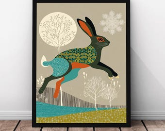 Hare Art Print Mid Century  Scandinavian Style Art