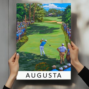 Stampa di viaggio Augusta Golf - Poster in vero legno con cornice Augusta, opera d'arte sui campi da golf della Georgia, stampa di Augusta con paesaggio panoramico