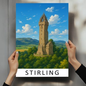 Stirling Scotland Wall Art – Historic Castle Landscape Travel Poster Print – Framed Travel Art Print