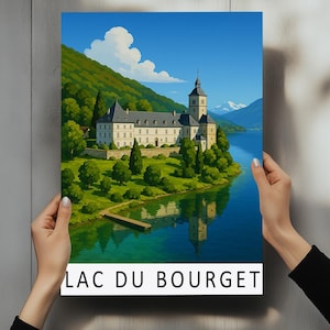 Lac du Bourget France Travel Poster – French Alps Lake Wall Art, Vintage Nature Illustration Print – Lac du Bourget Print
