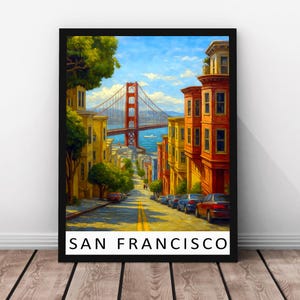 San Francisco Travel Print - Paint Style San Francisco Framed  Wood Poster, Cityscape Artwork, Golden Gate Wall Art, San Francisco Print
