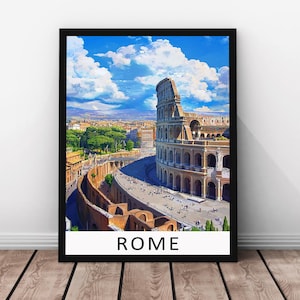 Rome Travel Print - Rome Framed Real Wood Poster, Rome Wall Art, Italy Cityscape Illustration, Colosseum Paper Print