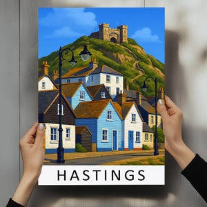 Hastings Travel Print – Hastings Framed Real Wood Poster, England Seaside Town Artwork, Historic Coastal Wall Decor, Hastings Print