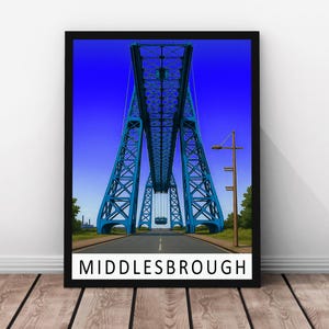 Middlesbrough Travel Print – Middlesbrough Framed Real Wood Poster, UK Industrial City Artwork, Teesside Urban Wall Art, Middlesbrough Print
