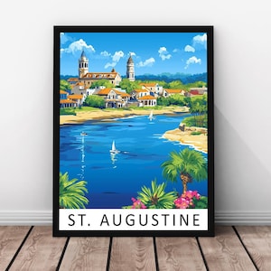 Stampa di viaggio di St. Augustine - Poster in vero legno con cornice di St. Augustine, opera d'arte di St. Augustine, arte murale storica della Florida, stampa di St. Augustine