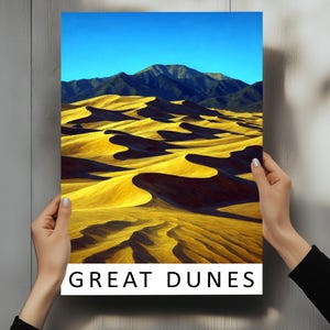 Great Sand Dunes National Park Print Paint Style Great Sand Dunes Framed Real Wood , Scenic Wall Art, Great Sand Dunes Print