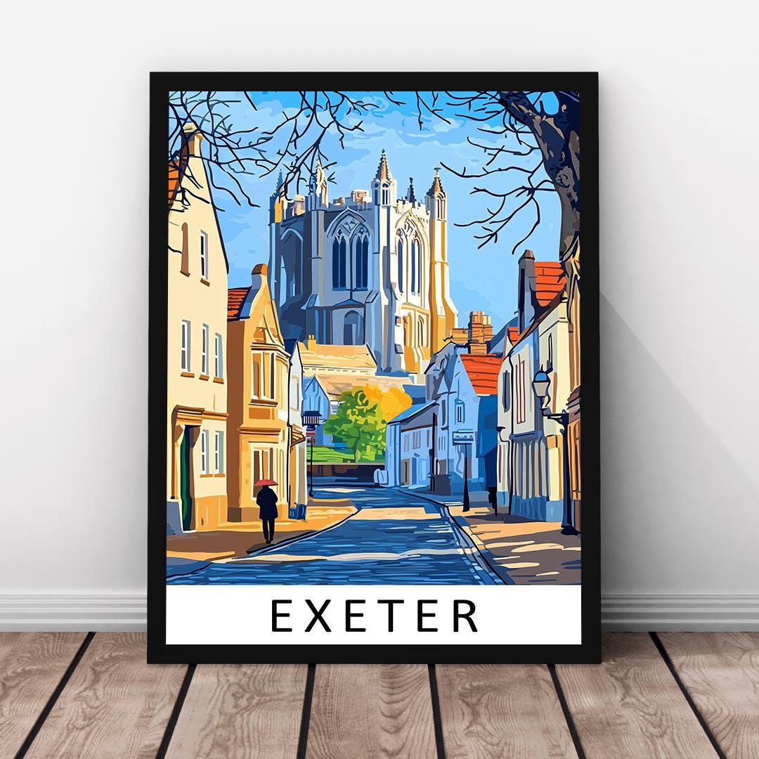 Exeter Travel Print –vector Art- Exeter Framed Real Wood Poster, Exeter ...