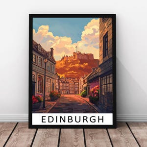 Edinburgh City Travel Print Vector Art - Edinburgh Framed Real Wood Poster, Edinburgh Wall Art, Scotland Cityscape, Historic Paper Print&quot;