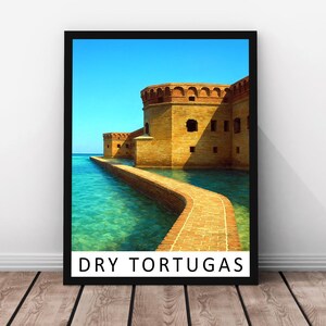 Stampa del Parco Nazionale di Dry Tortugas - Poster in vero legno con cornice di Dry Tortugas, opera d'arte dell'isola della Florida, costiera, stampa di Dry Tortugas