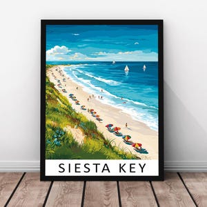 Stampa di viaggio di Siesta Key - Poster in vero legno con cornice di Siesta Key, opera d'arte sulla spiaggia di Siesta Key, arte murale della Florida, stampa di Siesta Key